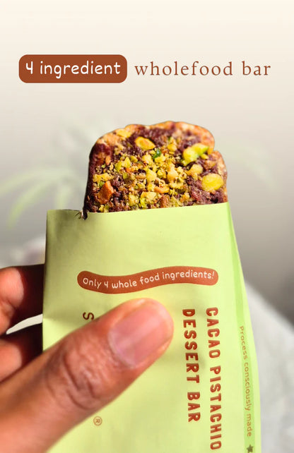 Bar | Cacao Pistachio Dessert Bar (Date Sweetened, 7g Protein)  –Plant Based,  Gluten Free,Vegan- No Preservatives,No Added Sugar, No Added Stabilizers – Safe Bee – 40gm