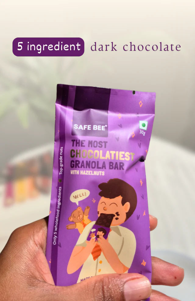 Bar | The Most Chocolatiest Granola Bar With Hazelnuts (70% Dark Chocolate Bar)-Date sweetened &amp; Heavy Metal Tested – For Athlete – Gluten Free, No Added Sugar, Emulsifiers &amp;amp; No Added Stabilizers – Safe Bee – 30gm