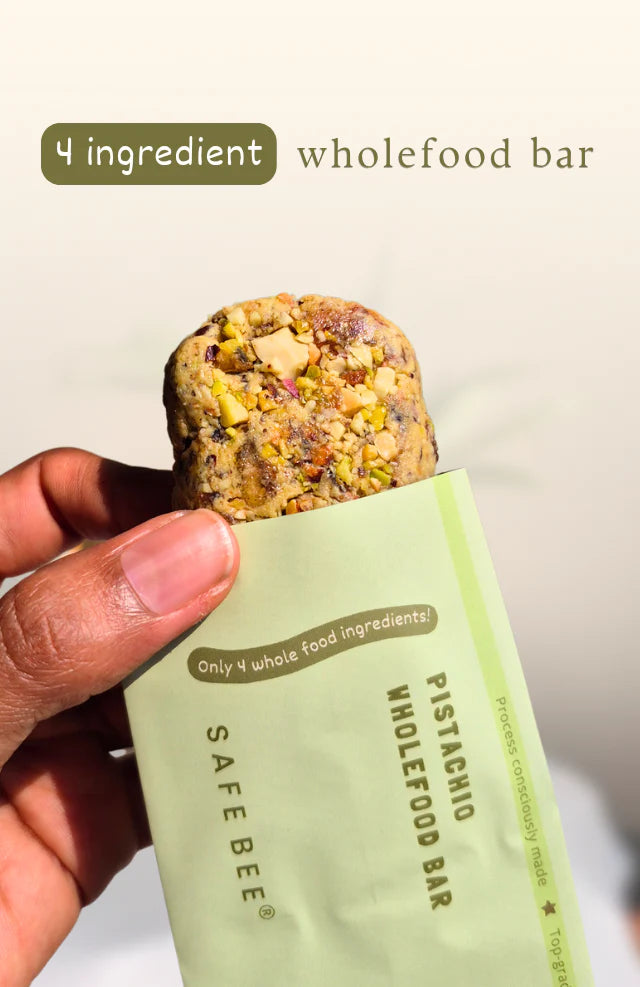 Bar | Pistachio Whole Food Bar (Date Sweetened)  –Plant Based,  Gluten Free,Vegan- No Added Sugar, Emulsifiers &amp;amp; No Added Stabilizers – Safe Bee – 40gm