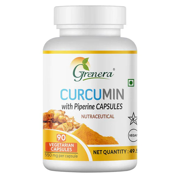 Curcumin With Piperine  Capsules | Nutraceutical - Vegan, Gluten Free, Non Gmo, Preservatives Free &amp;amp; No Additives - Grenera – 90 Capsules