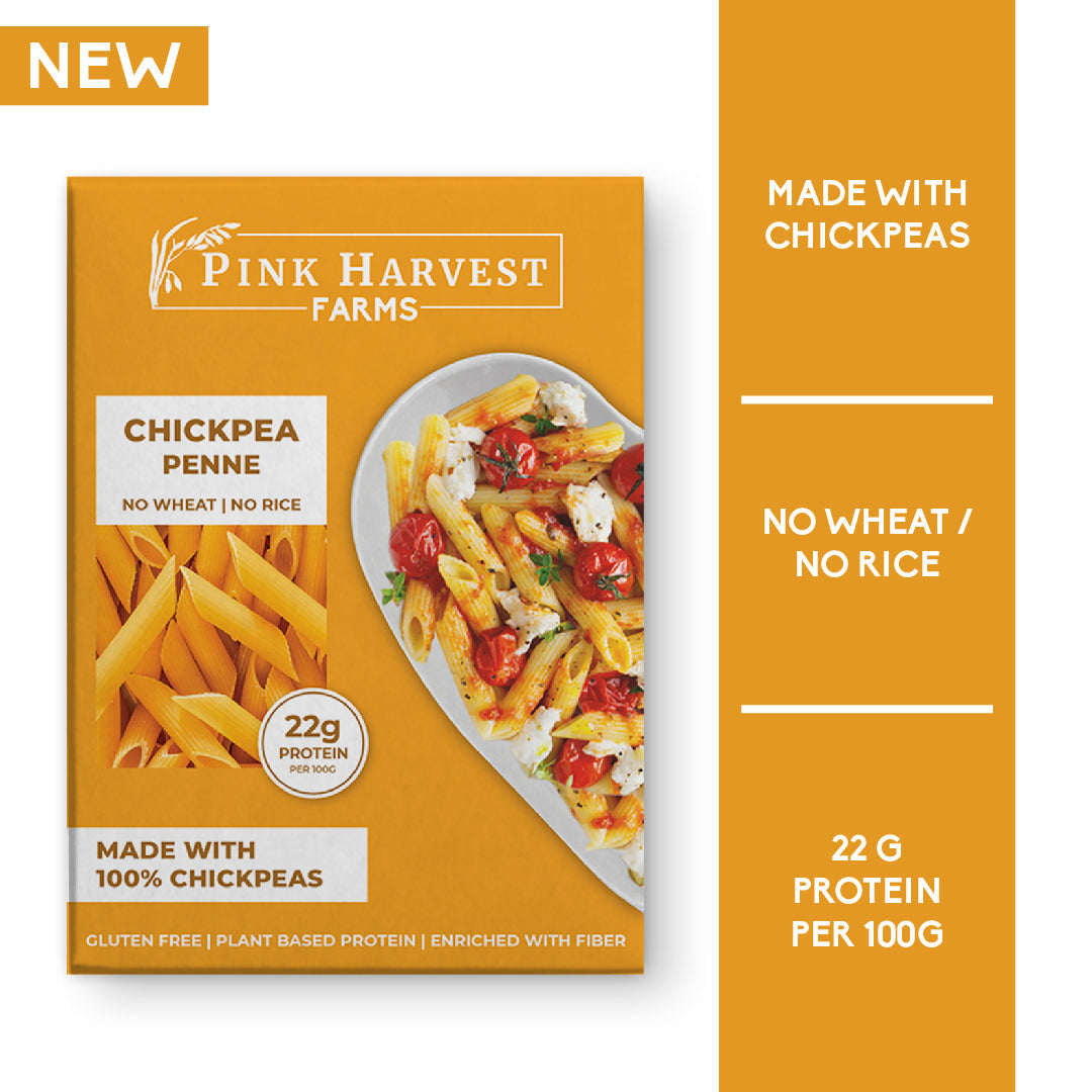 Pasta | 100% Chickpea Penne Pasta – Vegan, Gluten Free, High Protein, No Wheat & No Rice – Pink Harvest Farms – 200gm