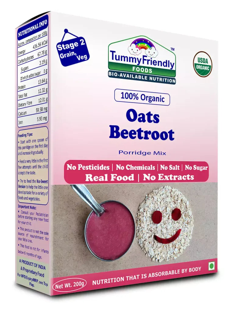 Porridge Mix | Cereal (Oats & Beetroot) - USDA Organic - No Pesticides, Chemicals, Milk, Salt & No Added Sugar - Tummy Friendly – 200gm