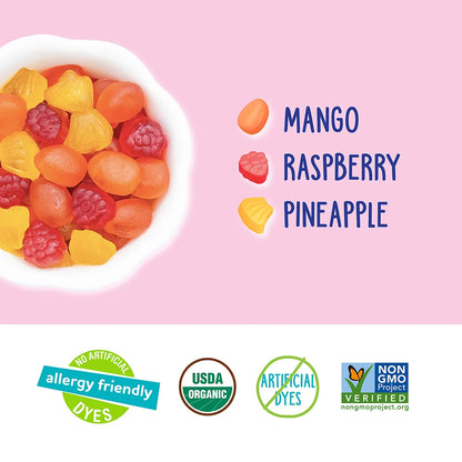 Fruit Snacks Tropical | Raspberry, Mango, Pineapple Flavour - USDA Organic - Vegan, Gluten Free, Non GMO &amp; No High Fructose Corn Syrup Or No Artificial Dyes - Yum Earth - 198gm