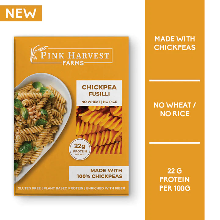 Pasta | 100% Chickpea Fusilli Pasta – 22g Protein Per 100g - Vegan, Gluten Free, Sugar Free, No Wheat &amp; No Rice – Pink Harvest Farms – 200gm