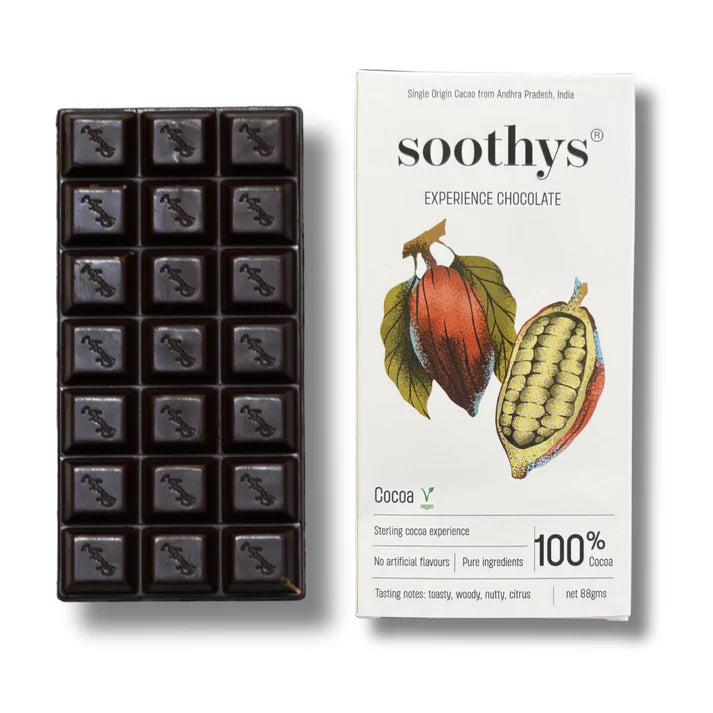 Chocolate |100% Classic Dark Chocolate Bars - Vegan ,Sugar Free -No Palm Oil , No artificial flavors or emulsifiers - Soothys - 88gm
