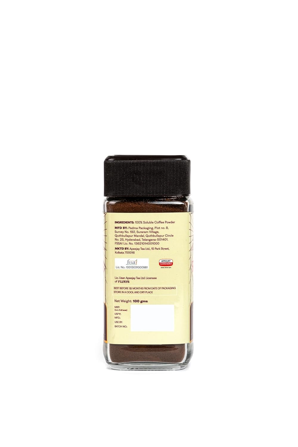 Coffee | Classic Coffee -  Instant 100% - Pure - Intense And Flavourful - Flurys - 100gm