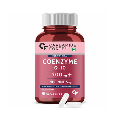 Coenzyme Q-10 200mg Piperine 5mg Supports Heart Health &amp; Cellular Energy Carbamide Forte-60 Capsules