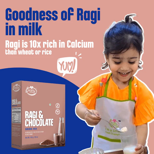 Ragi Chocolate Health Drink Mix- Vegan, Gluten Free, No Added Refined Sugar, No Milk &amp; No Salt  – Early Foods – 200gm