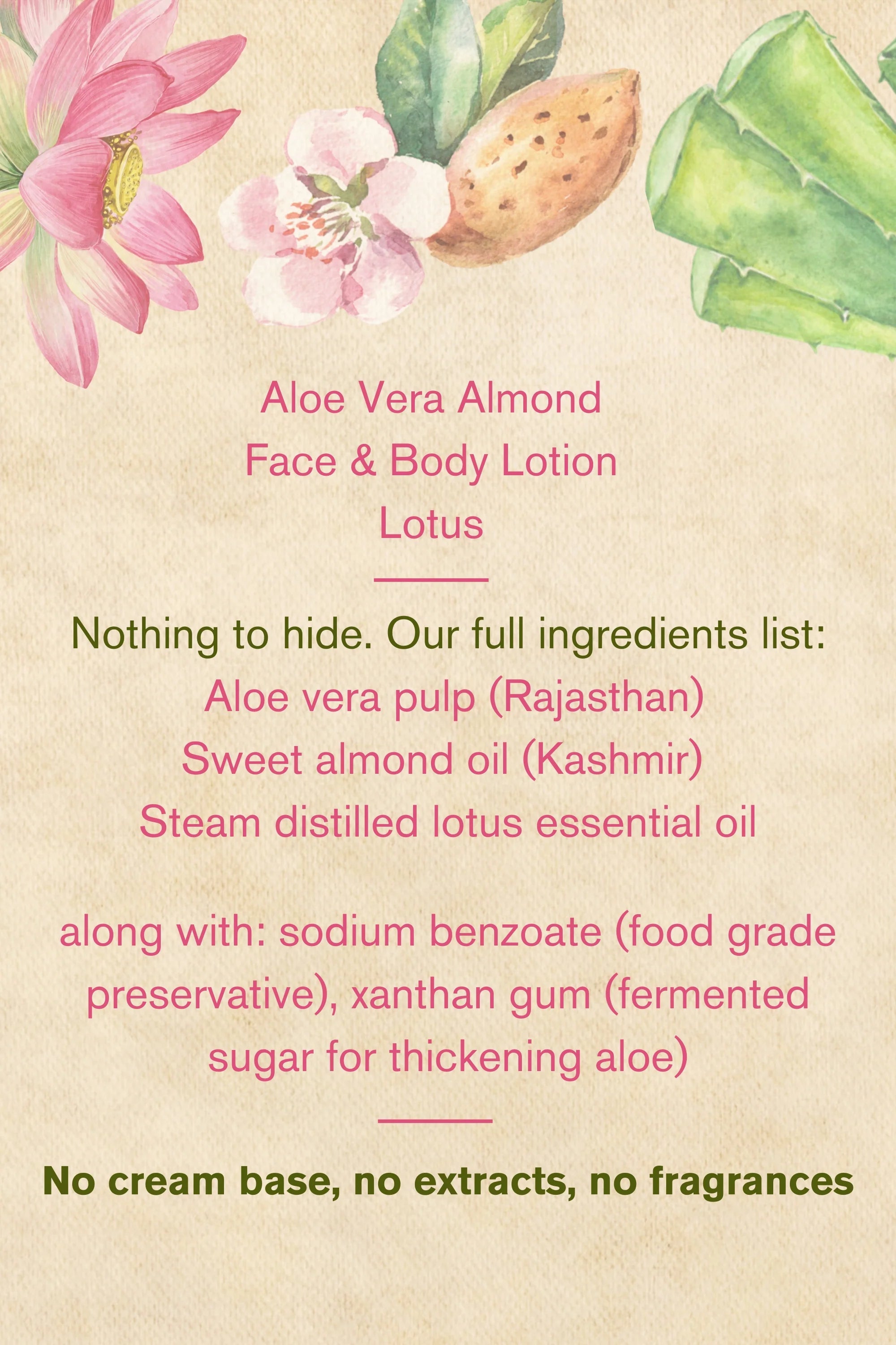 Lotion | Aloe Vera Almond Face &amp; Body Lotion (Lotus)– Nourishing &amp; Soothing  – The Nature Mill – 50gm