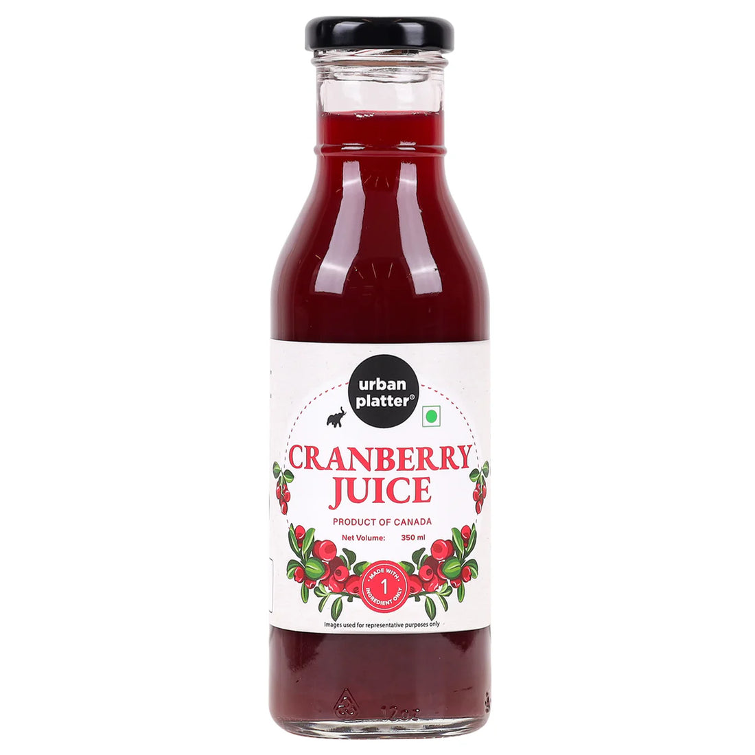 Cranberry Juice | 100% Canadian Cranberry Juice- Natural -Antioxidant-Rich , Supports UTI Health-Ideal for Cocktails & Mocktails - No Added Preservatives, Color & No Added Sugar - Urban Platter - 350ml