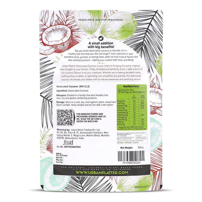 Desiccated Coconut (Fine, Unsweetened Coconut ) -Baking &amp; Beyond-Rich Fibre - Urban Platter - 500gm