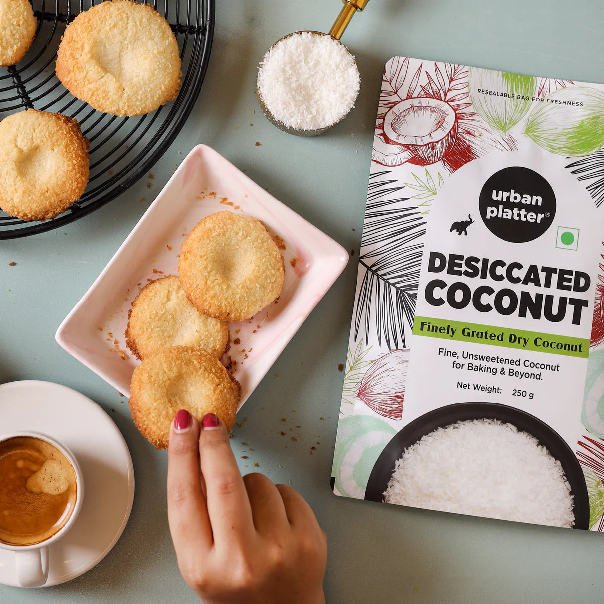 Desiccated Coconut (Fine, Unsweetened Coconut ) -Baking &amp; Beyond-Rich Fibre - Urban Platter - 500gm