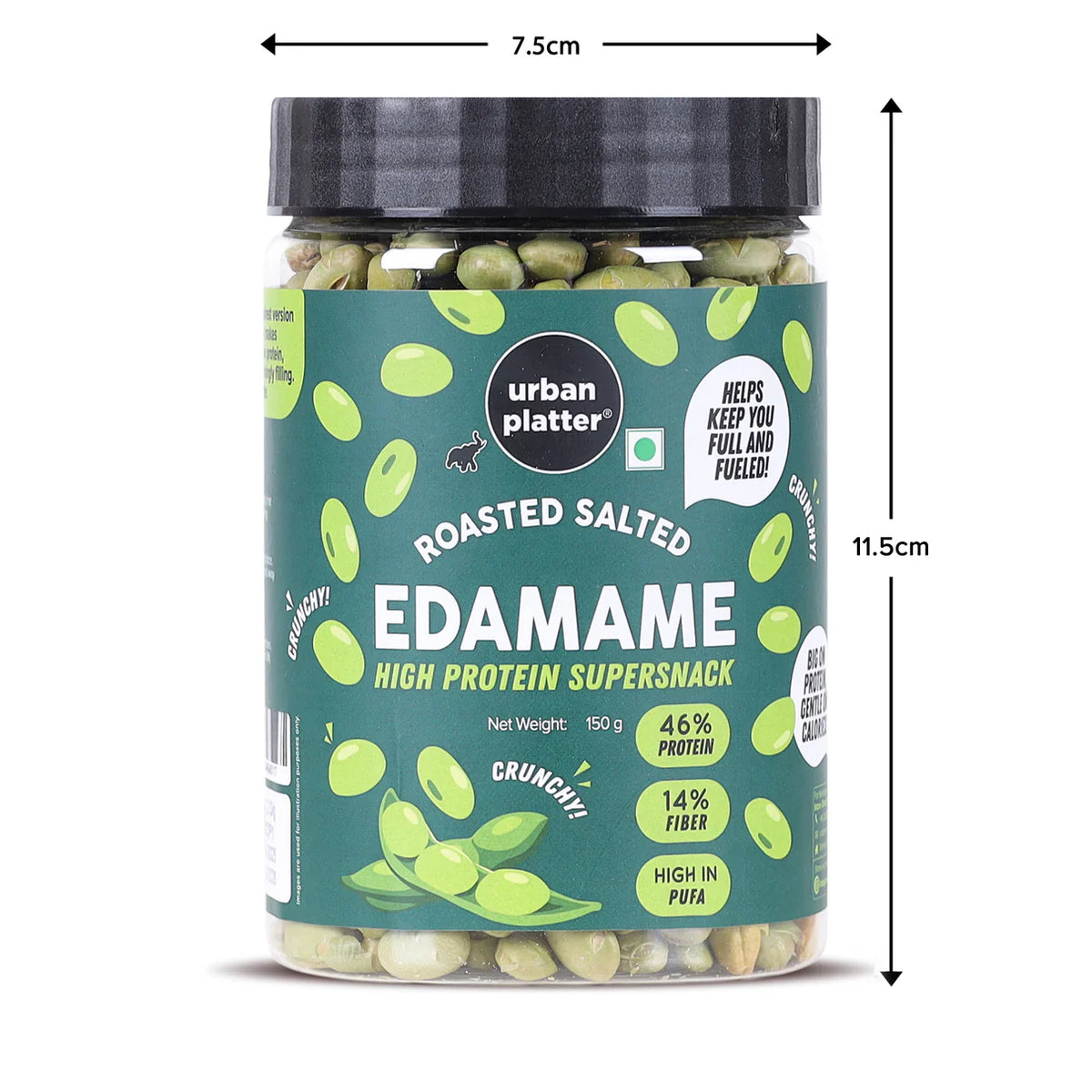 Edamame Roasted Salted (Crunchy)  - 46% Protein, 14% Fiber- Lightly Salted Young Green Soybeans- Not Fried -   High In Protein &amp; Diabetic Friendly - Urban Platter - 150gm
