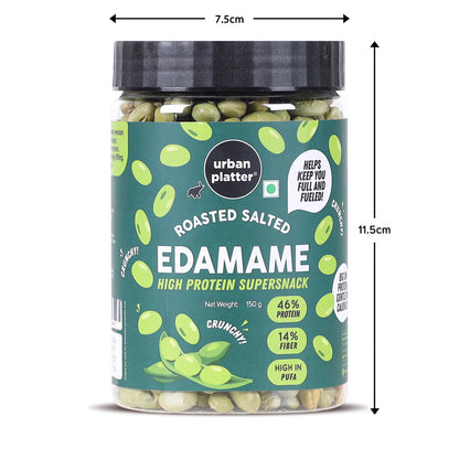 Edamame Roasted Salted (Crunchy)  - 46% Protein, 14% Fiber- Lightly Salted Young Green Soybeans- Not Fried -   High In Protein &amp; Diabetic Friendly - Urban Platter - 150gm