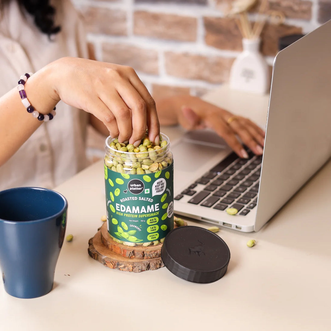 Edamame Roasted Salted (Crunchy)  - 46% Protein, 14% Fiber- Lightly Salted Young Green Soybeans- Not Fried -   High In Protein &amp; Diabetic Friendly - Urban Platter - 150gm