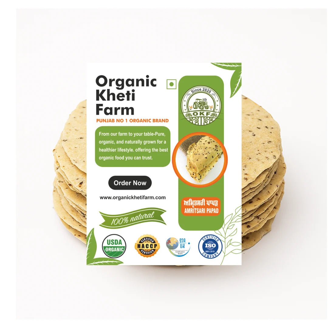 Papad | Organic Amritsari Papad - 100% Organic - USDA Organic -Preservative-Free - No Chemicals, Non-GMO &amp; No Artificial colors -Organic Kheti Farm- 200gm