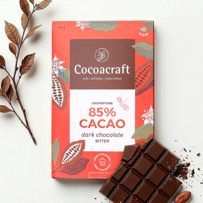 Chocolate | 85% Cocoa Bitter Dark Chocolate Couverture - Made in Kerala from Single - Origin Cocoa – Vegan -No Vegetable Oil, No Artificial Flavours- Cocoacraft – 210gm