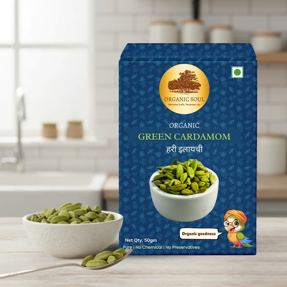 Cardamom | Green Cardamom – USDA Organic – No Chemical &amp; No Added Preservatives – Organic Soul – 50gm