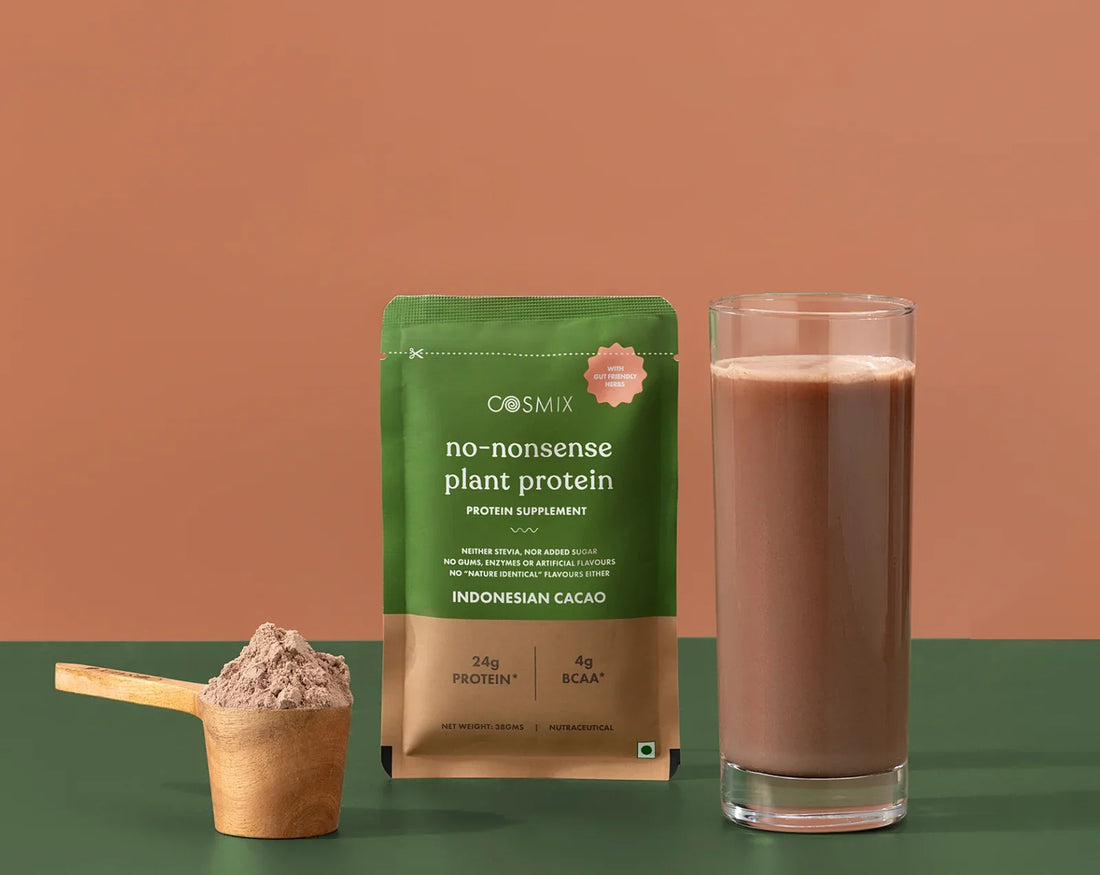 Protein Powder | Indonesian Cacao Plant Protein ( 24gm Protein Per Serving) - Vegan, Gluten Free, Soy Free, No Trans Fat, No Added Sugar, Gums, Enzymes &amp; No Added Artificial Flavours - Cosmix - 38gm