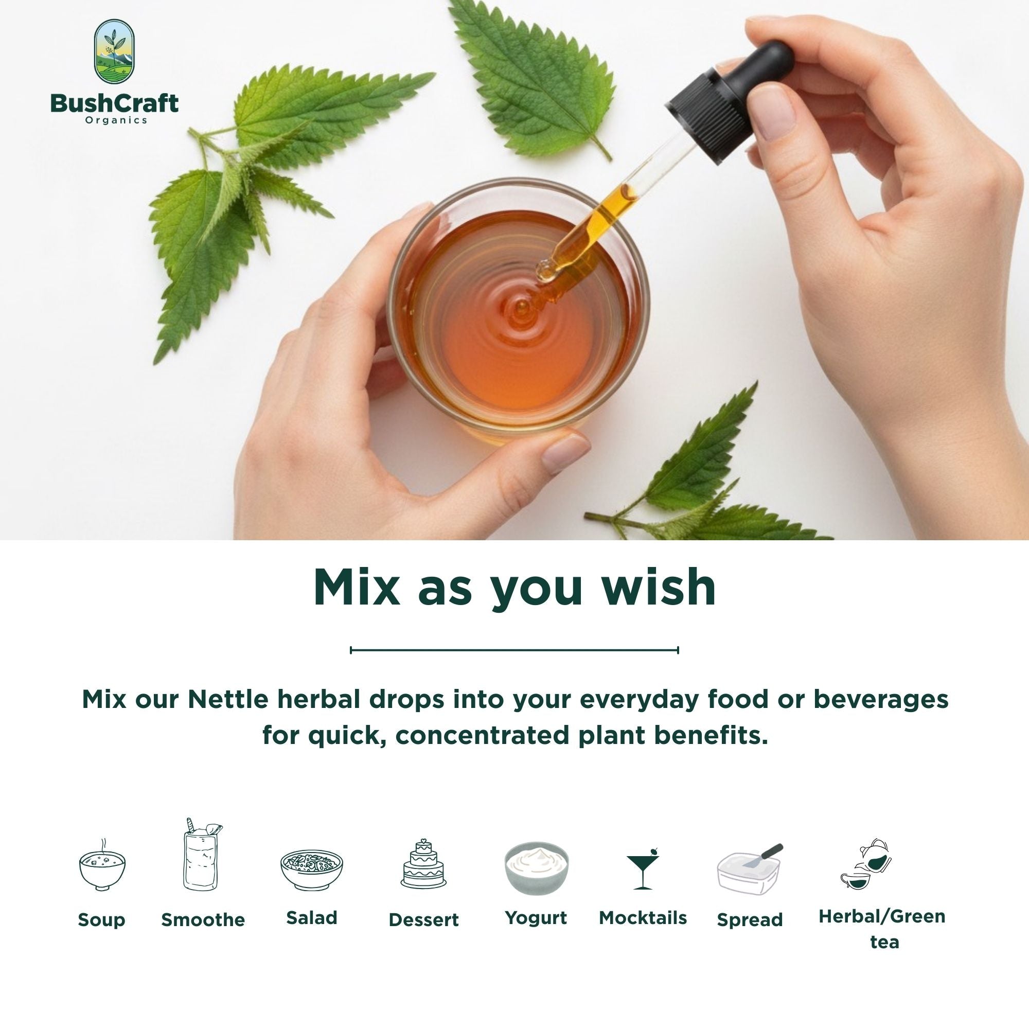Stinging Nettle Herbal Drops Leaf Extract (Urtica dioica)-Alcohol Free Glycerin Herbal Concentrate - Relieves Allergy &amp; Supports Joint Health-Balance Uric Acid Level -No Added Sugar, No Alcohol, No Artificial Additives - Bushcraft- 30ml