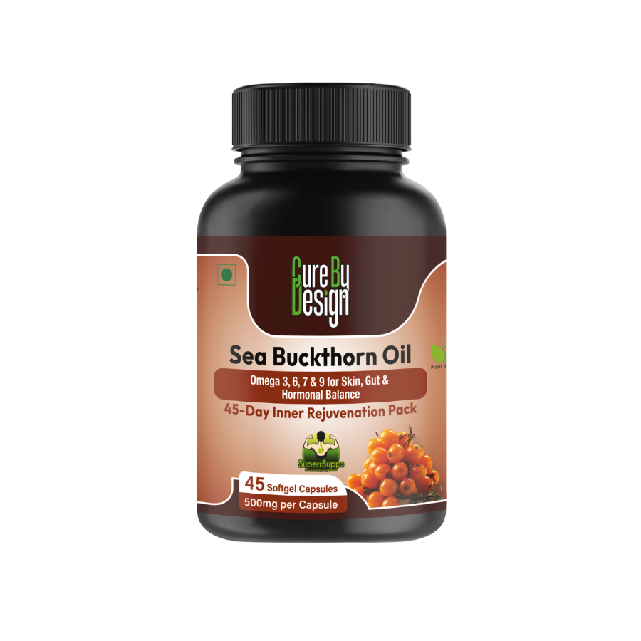 Sea Buckthorn Oil |  Nourish Skin, Boost Energy &amp; Protect Heart - Cure By Design - 500mg ( 45 Softgels)