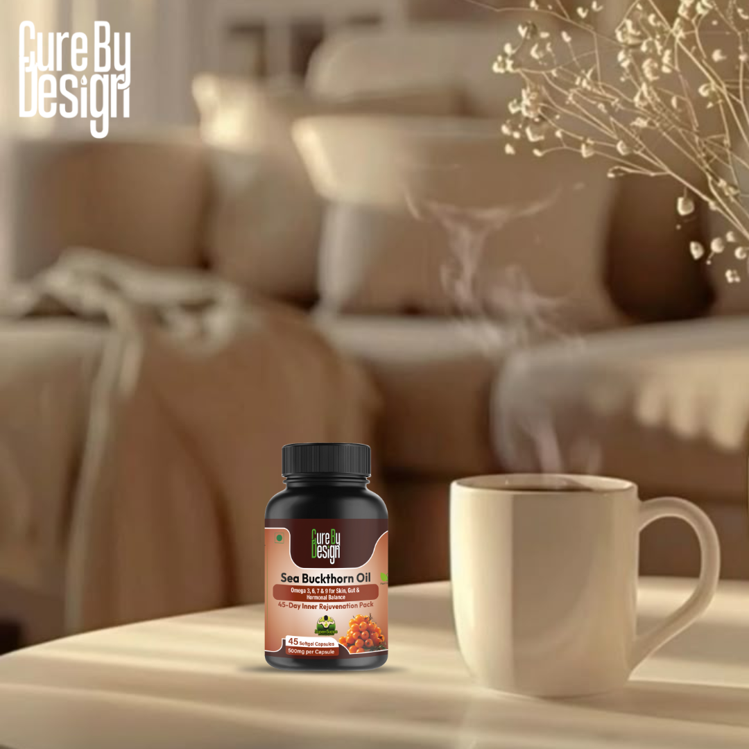Sea Buckthorn Oil |  Nourish Skin, Boost Energy &amp; Protect Heart - Cure By Design - 500mg ( 45 Softgels)