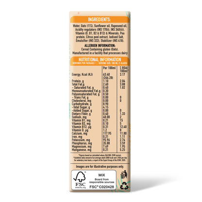 Oats Milk - Barista Edition - Vegan, Soy Free, Lactose Free, No Trans Fat, Cholesterol Free, No Added Sugar &amp; Preservatives - Only Earth - 180ml