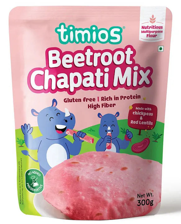 Flour | Beetroot Chapati Mix – Gluten Free, Rich in Protein High Fiber - Made With Chickpeas &amp; Red lentils - Timios – 300gm