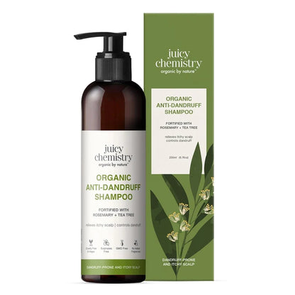 Shampoo | Anti- Dandruff (Rosemary &amp;amp; Tea Tree) - Handproduct - Relieves Itchy Scalp &amp;amp; Reduces Dandruff - Natural - Indian - Vegan, Cruelty Free, Gmo Free, No Synthetic Fragrances &amp;amp; Zero Dyes - Juicy Chemistry - 200ml