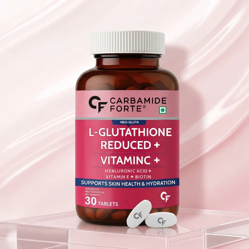 Japanese Reduced L Glutathione-Hyaluronic Acid + Vitamin C &amp; E With Biotin for Hydration &amp; Even Tone-   Carbamide Forte-30 Tablets