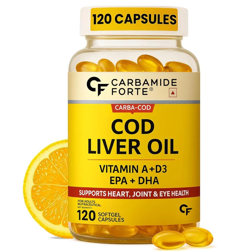 COD Liver Oil (Vitamin A +D3) EPA+DHA -Lemon Flavour -Strengthen Liver Health &amp; Immune System Naturally- Carbamide Forte-120 Tablets