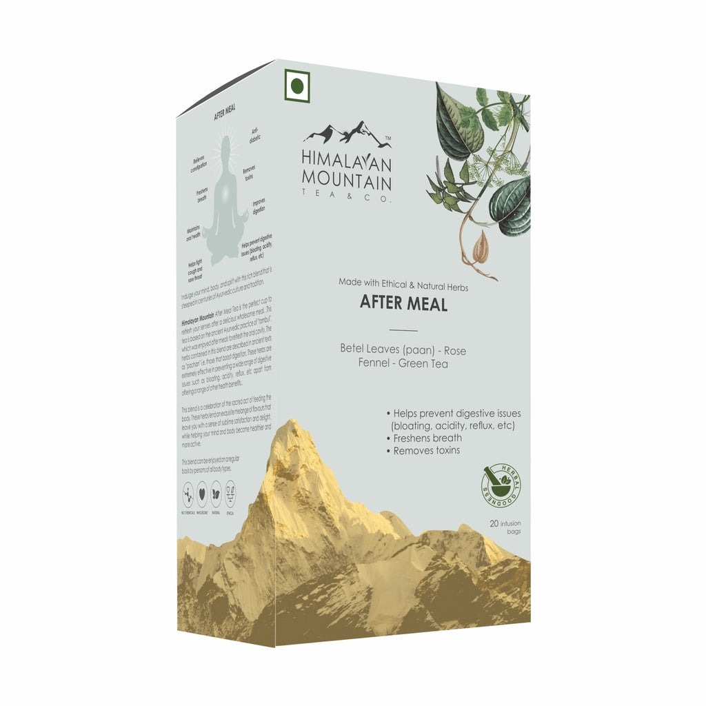Tea | After Meal (Made With Ethical &amp; Natural Herbs) - Betel Leaves (Paan) - Rose, Fennel - Green Tea - Helps Prevent Digestive Issue - Himalayan Mountain – 1.60g x 20 Infusion Bag