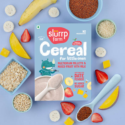 Cereal | Multigrain Millets and Mixed Fruit Cereal with Milk – No Added Refined Sugar, High In Protein, No Maida &amp;amp; No Salt – Slurrp Farm – 300gm (Copy)