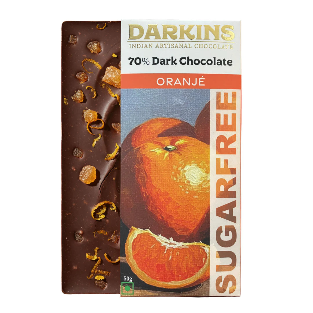 Dark Chocolate | 70% Dark Chocolate Oranjé – Vegan , Gluten Free, No Palm Oil  - Darkins – 50gm