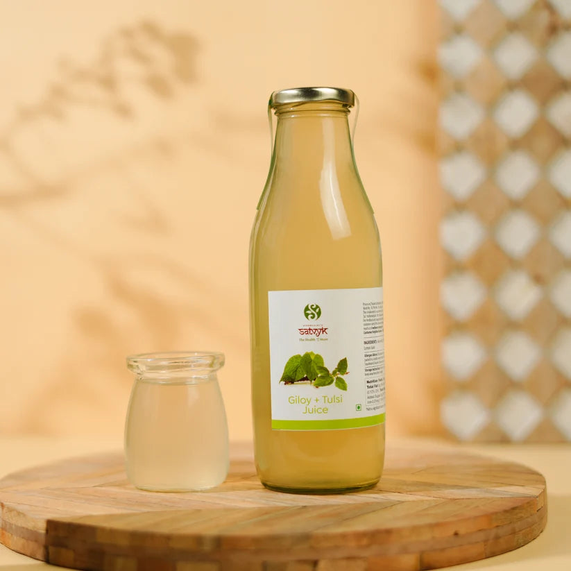 Juice | Giloy Tulsi Juice - Ayurvedic Blend for Cough, Cold &amp; Immunity - No Added Sugar – No Artificial Preservatives, No Added Color &amp;amp; No Added Synthetic Preservatives – Satvyk – 500ml