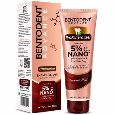 Toothpaste Advance | Pro Mineralizer (Enamel Repair) 5% Nano Hydroxyapatite & Licorice Mint-Vegan, & Cruelty Free - Glycerin Free, Fluoride Free & No Added Artificial Colors - Bentodent - 100gm