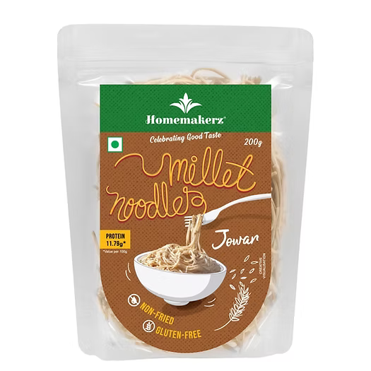 Noodles| Jowar Millet Noodles – Gluten Free, Low Fat, No Added Preservative, No Sugar &amp; No Added Colour, MSG Free – Homemakerz – 200gm