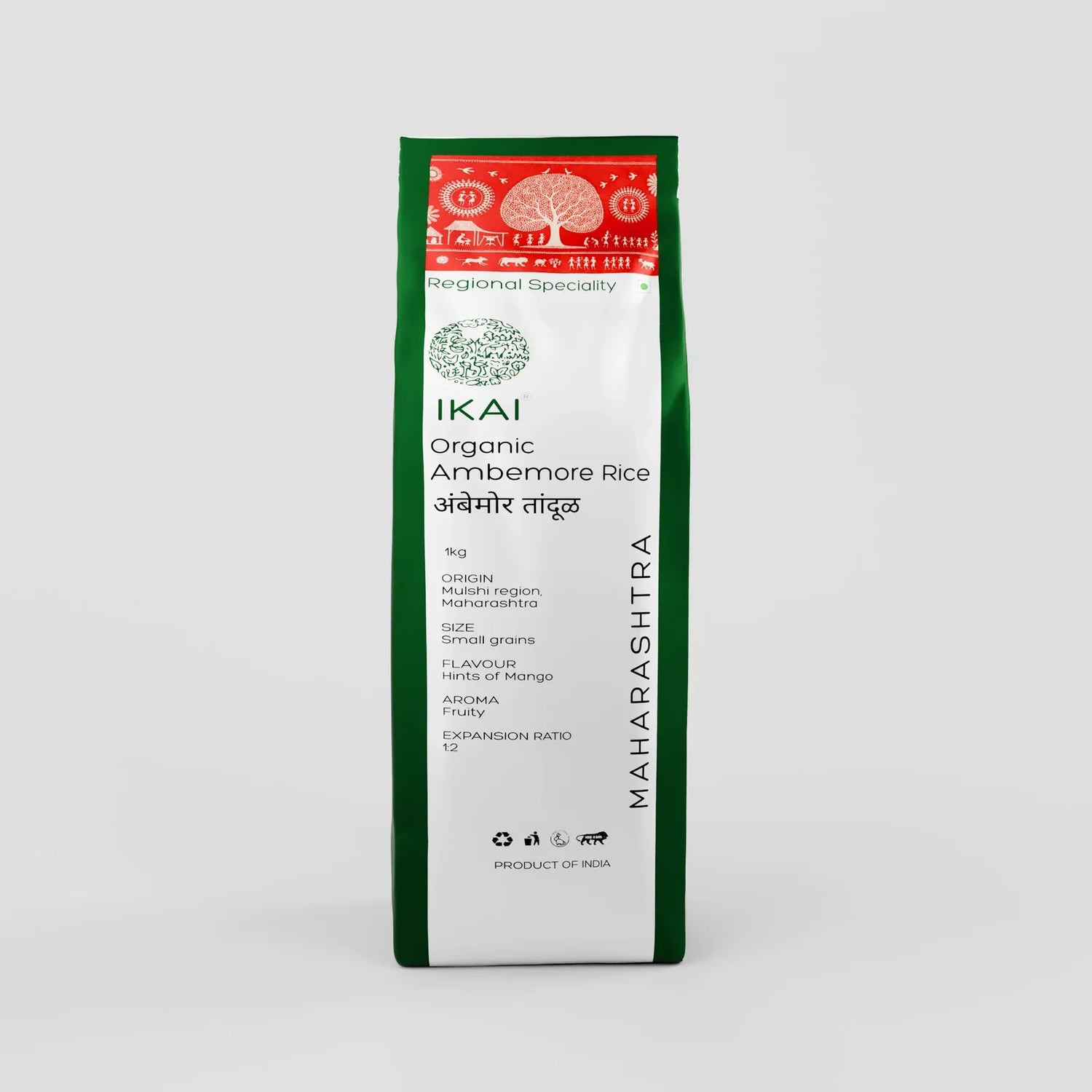Rice | Ambemore Rice -Regional Specialty-Maharashtra -Gluten Free- No preservatives-Ikai Organic - 1000gm