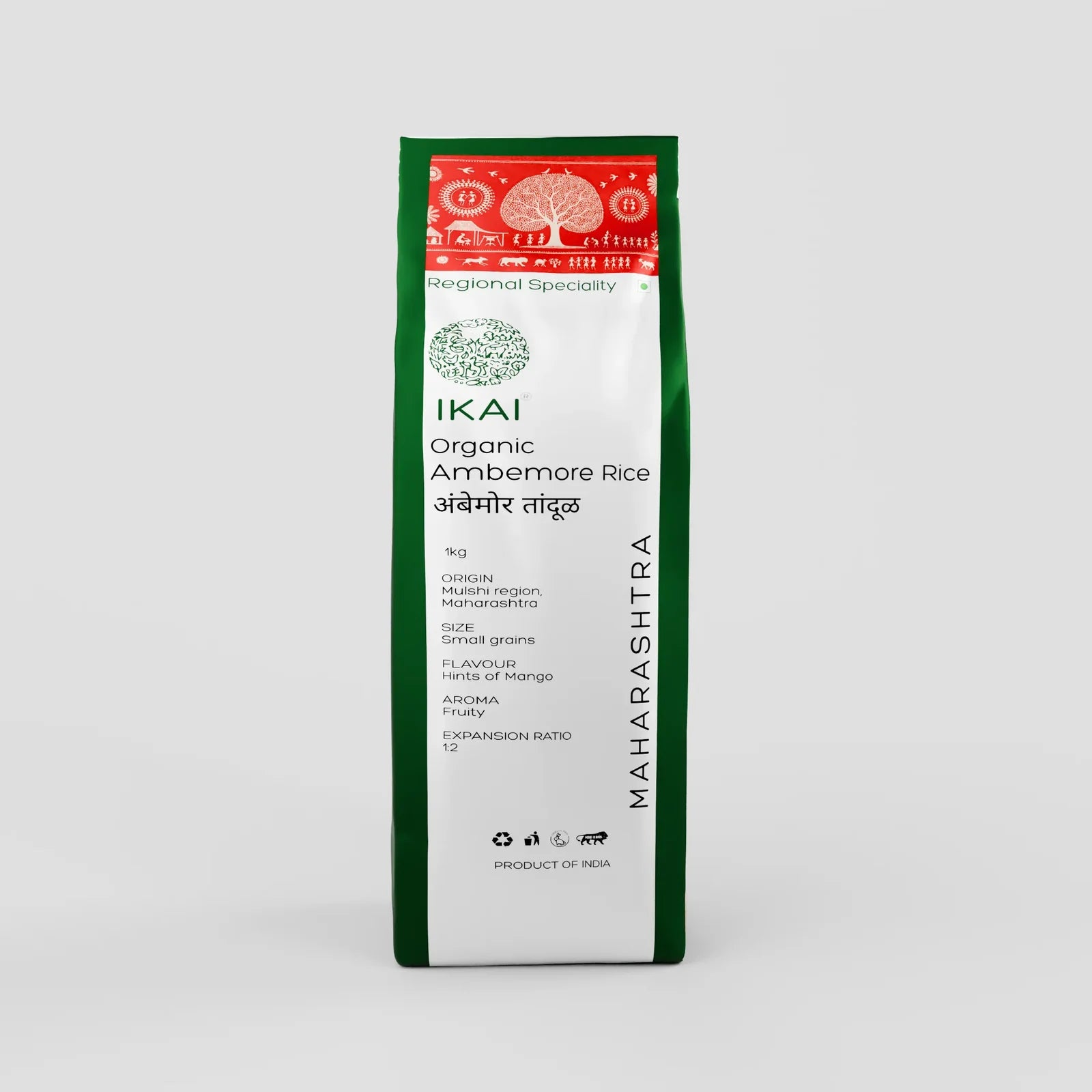 Rice | Ambemore Rice -Regional Specialty-Maharashtra -Gluten Free- No preservatives-Ikai Organic - 1000gm