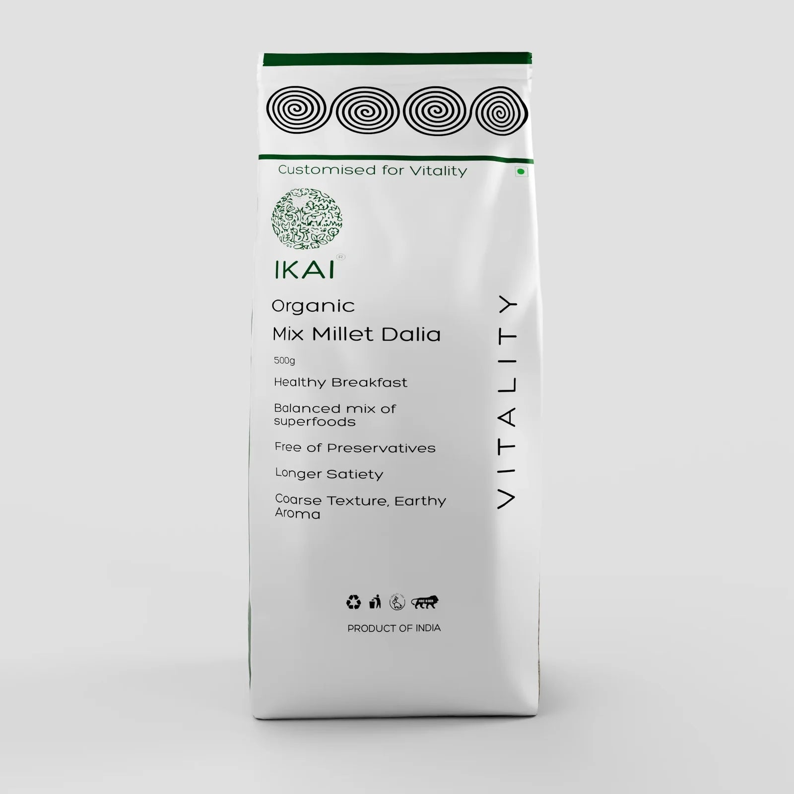 Dalia | Mix Millet Dalia - Multi Millets - Customised For Vitality - Gluten Free - Healthy Breakfast, Balanced Mix Super Food -No Preservatives- Ikai Organic – 500gm