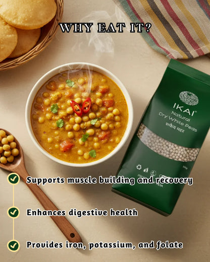 Peas | Dry White Peas -  Natural Protein Foods - Gluten Free Indian Foods-Support Heart Health -No Preservatives- Ikai Organic – 500gm