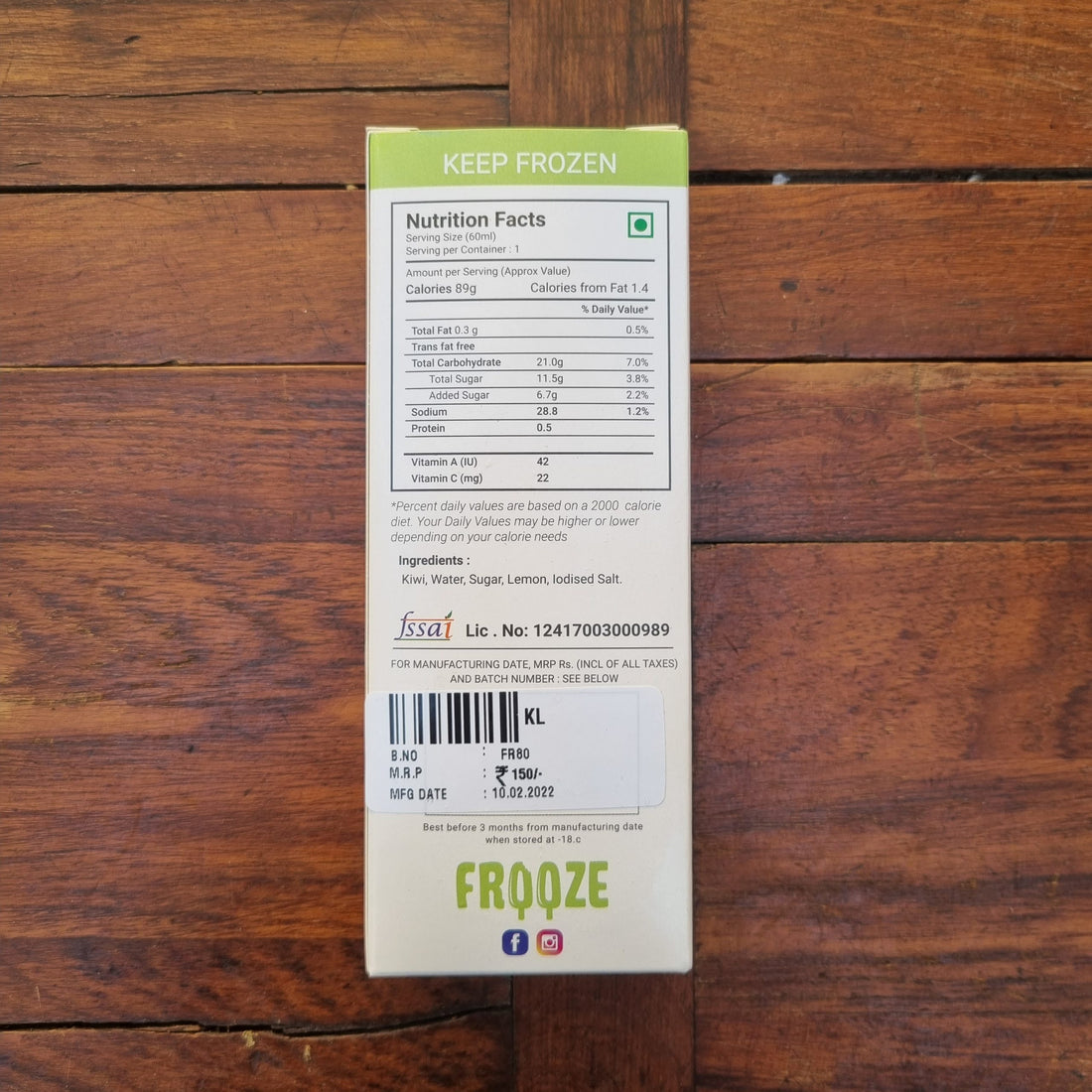Kiwi Lime Ice Cream – 89 Calories - Vegan, No Added Preservatives &amp; No Added Artificial Flavors - Frooze - 50gm
