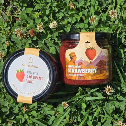 Preserve | Himalayan Strawberry Preserve (80% Fruit, 20% Raw Cane Sugar) -  Low Sugar, No artificial flavors, No artificial preservatives, No refined sugar- So Himalayas - 300gm