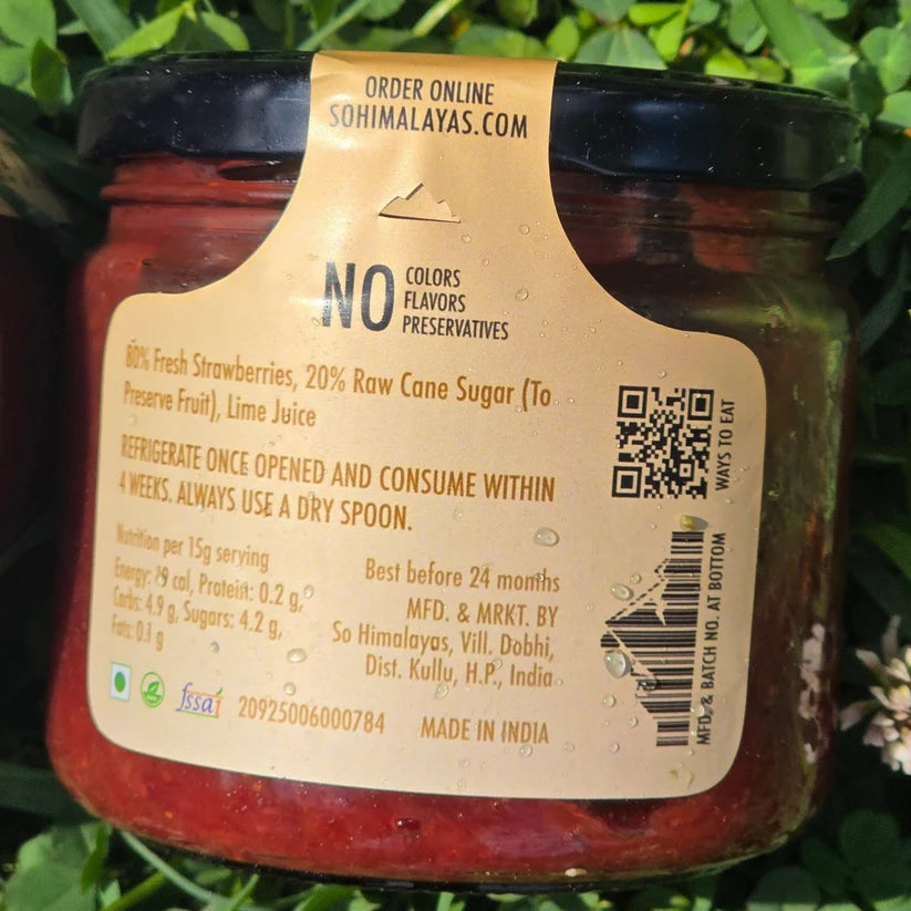 Preserve | Himalayan Strawberry Preserve (80% Fruit, 20% Raw Cane Sugar) -  Low Sugar, No artificial flavors, No artificial preservatives, No refined sugar- So Himalayas - 300gm