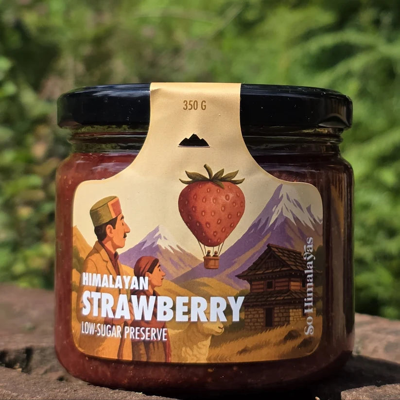 Preserve | Himalayan Strawberry Preserve (80% Fruit, 20% Raw Cane Sugar) -  Low Sugar, No artificial flavors, No artificial preservatives, No refined sugar- So Himalayas - 300gm