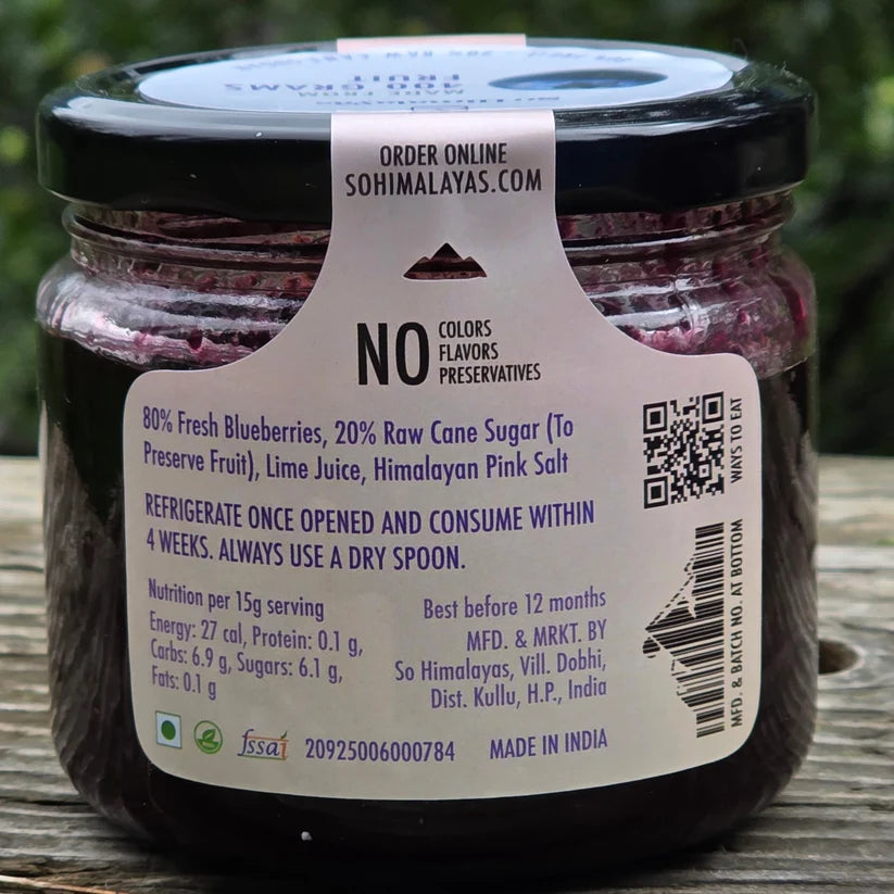 Preserve | Himalayan Blueberry Preserve (80% Fruit, 20% Raw Cane Sugar) -  Low Sugar, No artificial flavors, No artificial preservatives.  No refined sugar- So Himalayas - 300gm