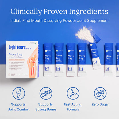 Health Supplements | Move Easy - Advanced Joint Support (Strawberry Flavoured) - Clinically Proven Ingredients-Zero Gram Sugar, No Artificial Sweeteners -Light Years Health - 2g*15 Sachets