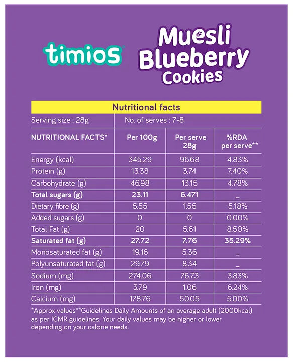 Cookies | Muesli Blueberry Cookies- Sweetened With Jaggery–  No Refined Sugar, No Added Preservative - Timios - 200gm