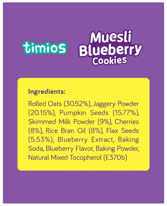 Cookies | Muesli Blueberry Cookies- Sweetened With Jaggery–  No Refined Sugar, No Added Preservative - Timios - 200gm