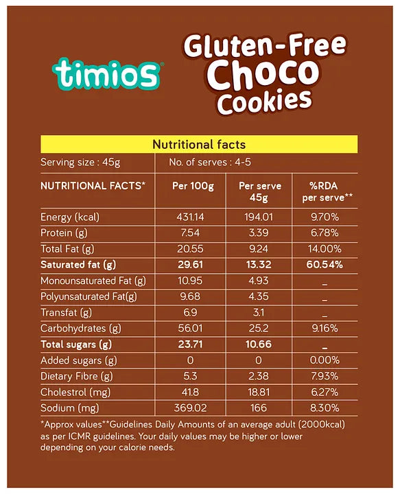 Cookies | Gluten Free Choco Cookies- Made With Butter &amp; Millets – No Maida, No Palm Oil, Refined Sugar - Timios - 200gm
